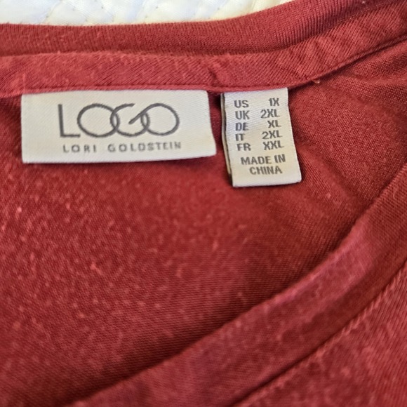 LOGO by Lori Goldstein Solid Swing Top Double V Neck Slouchy Fall Orange‎ 1X - Picture 14 of 14